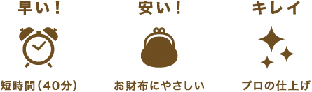 早い! 短時間(40分) 安い! お財布にやさしい キレイ プロの仕上げ