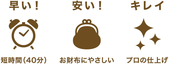 早い! 短時間(40分) 安い! お財布にやさしい キレイ プロの仕上げ